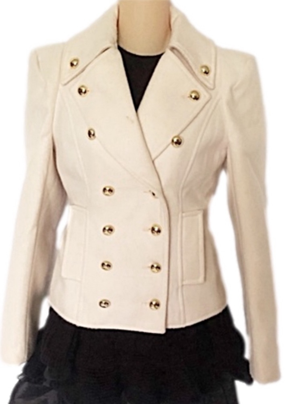B.B. Fashion Cream Jacket Coat Blazer Double-Breasted Military Style Jacket
